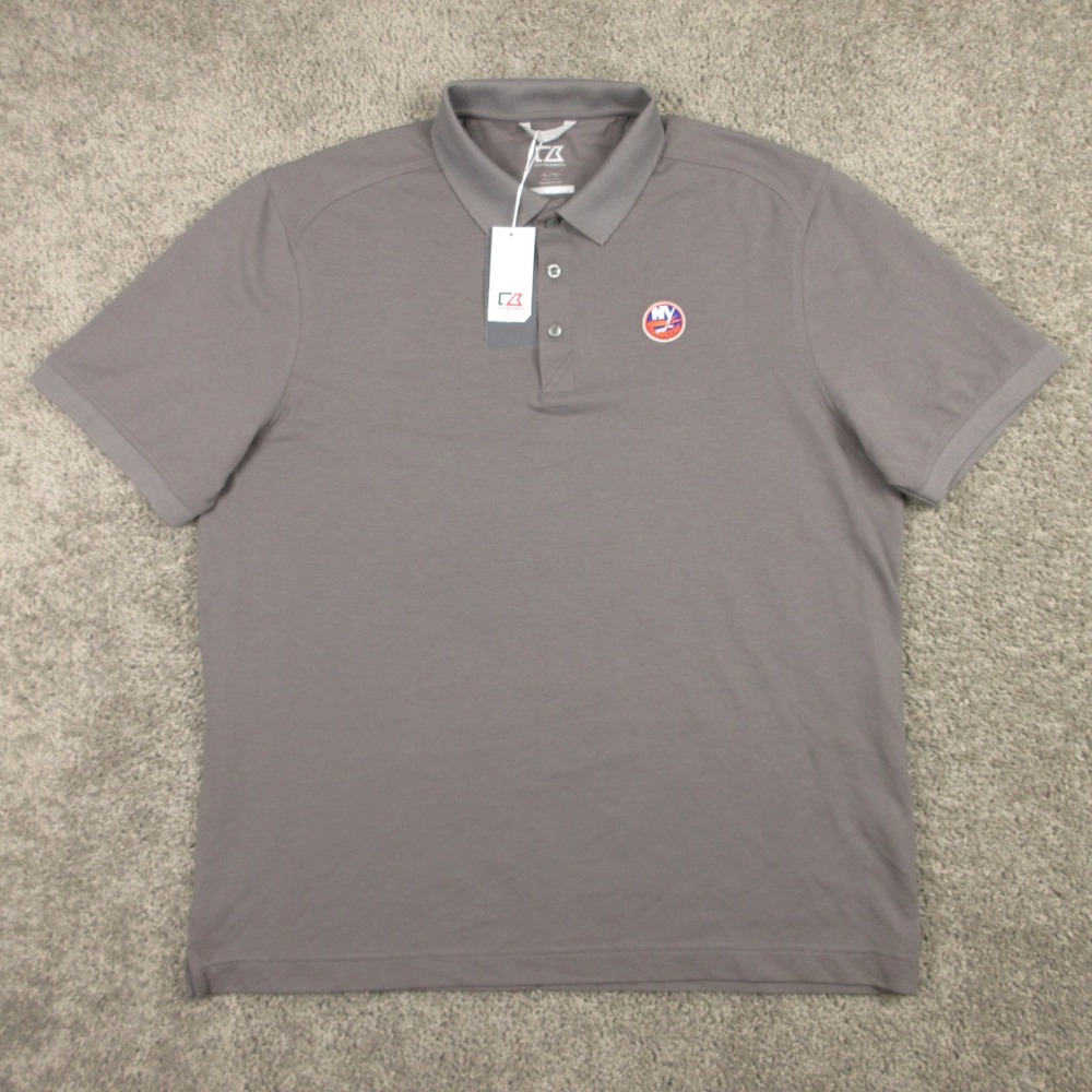 New York Islanders Polo Shirt Mens XL Gray Cutter & Buck CB DryTec Cotton NEW
